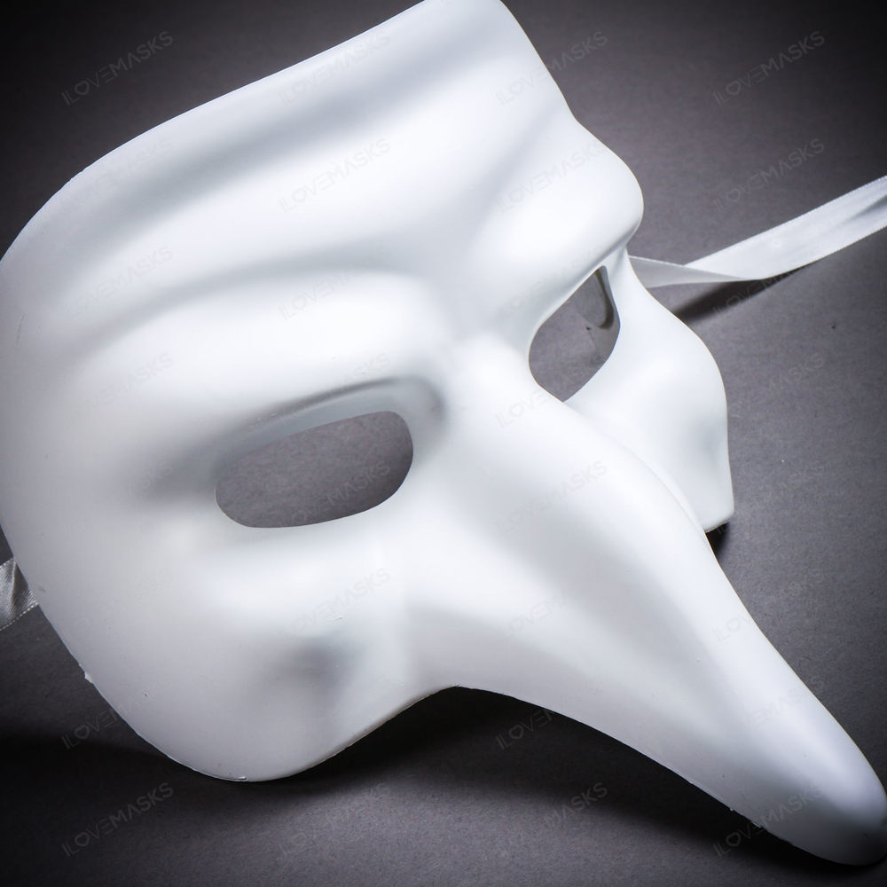 Long Nose Pantalone Venetian Masquerade Mask - White - Picture 5 of 10